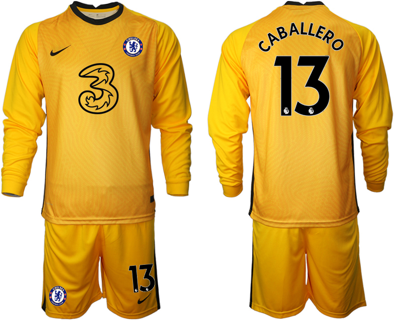 Men 2021 Chelsea yellow goalkeeper long sleeve #13 soccer jerseys->chelsea jersey->Soccer Club Jersey